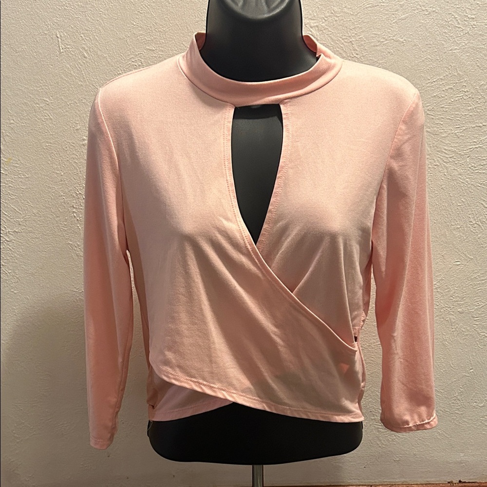 Pink Mock Neck Wrap Top-L but fits like a M